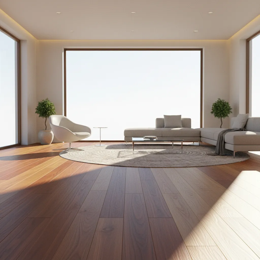 Living room showing how lighting affects cherry walnut and oak floors