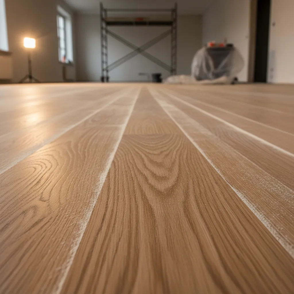 Close view of hardwood floor sanding stages showing smooth surface preparation