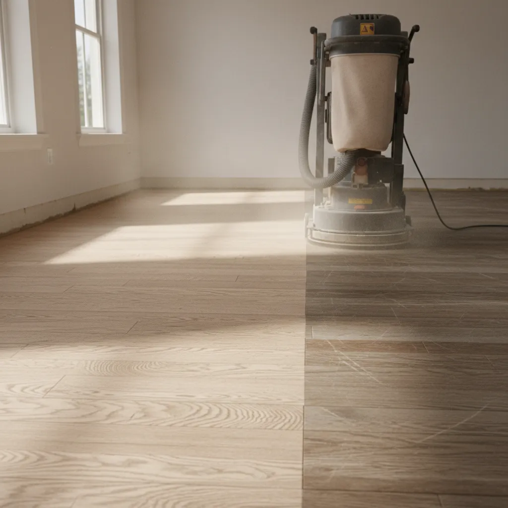 Hardwood floor sanding removing old finish layers