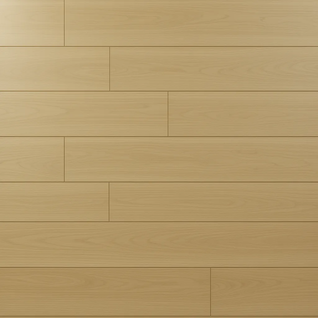 Example of staggered hardwood floor plank seams in a balanced layout pattern
