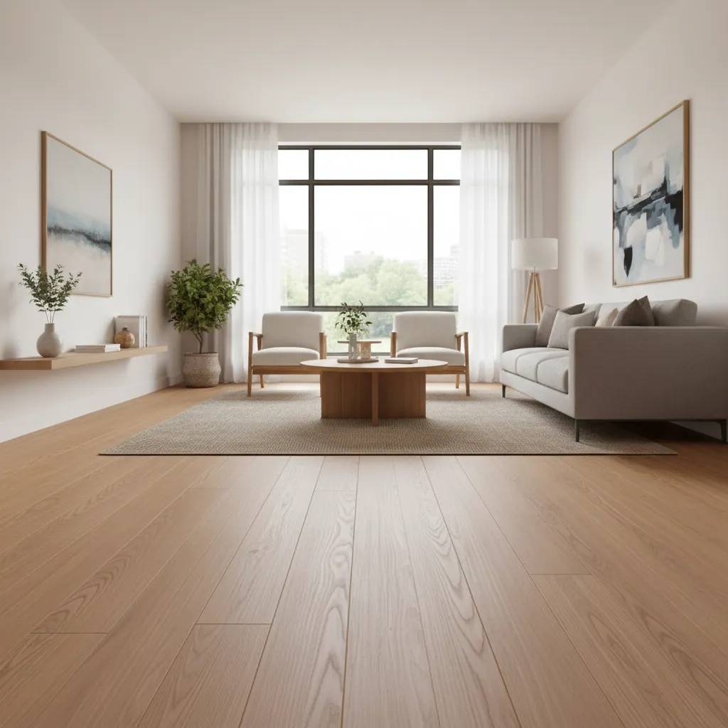 living room showing hardwood plank direction guiding visual flow across the space