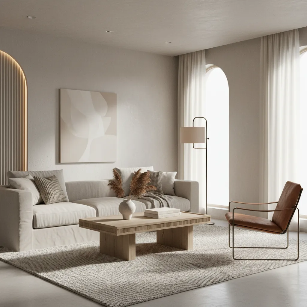 interior design showing harmonious combination of materials colors and furniture proportions