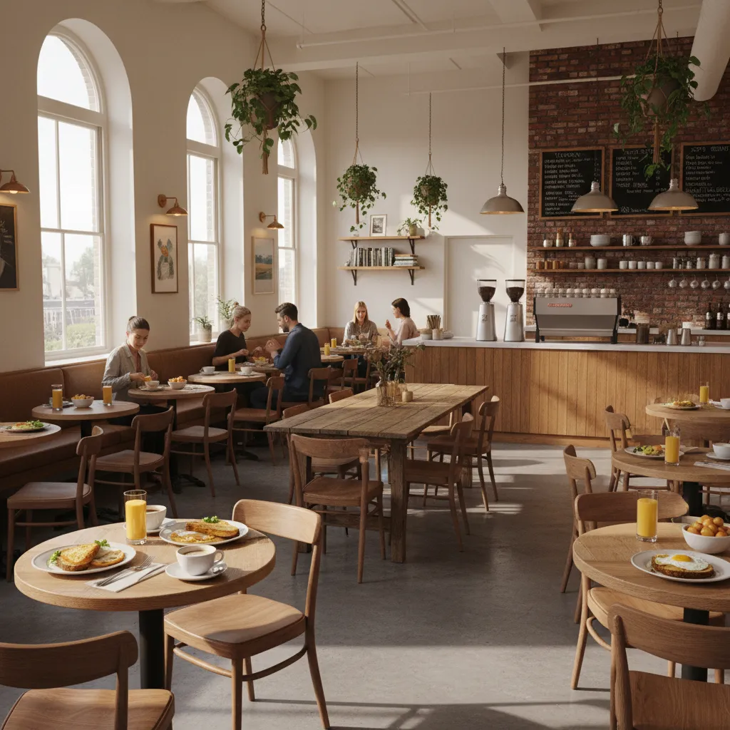 Interior seating area of a cozy Upper West Side brunch cafe similar to Harriet’s Kitchen UWS