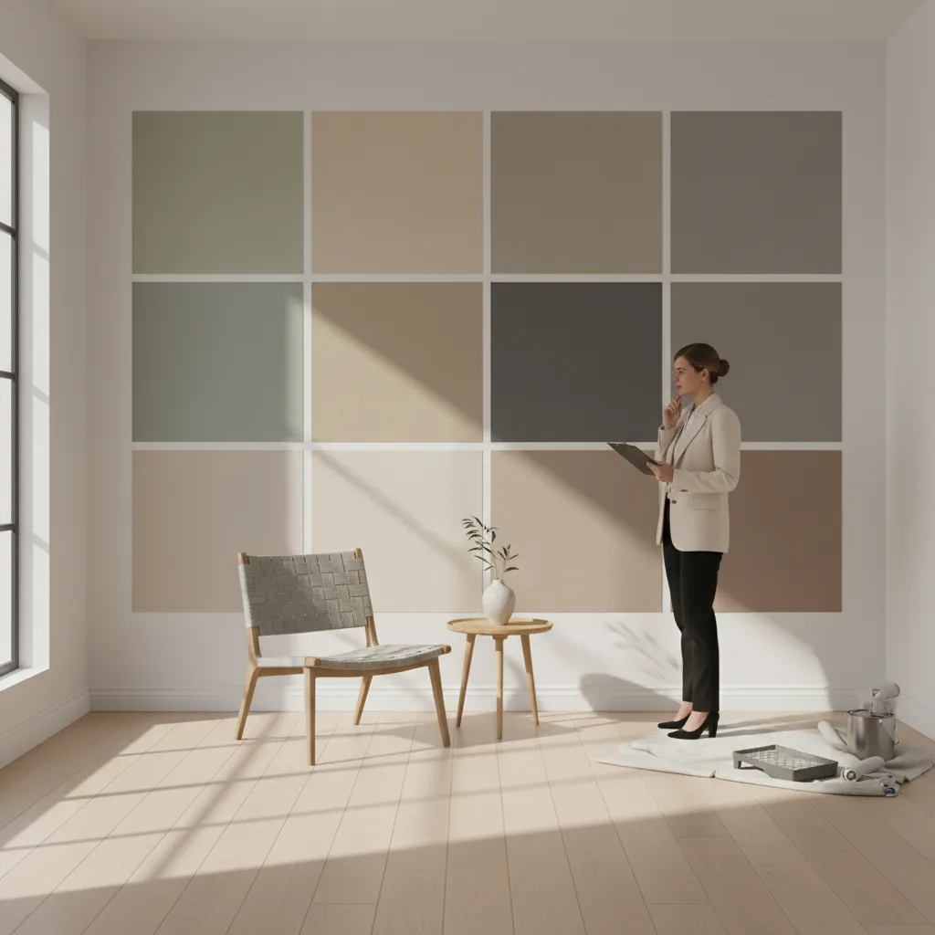 large paint samples of historical collection colors tested on interior wall