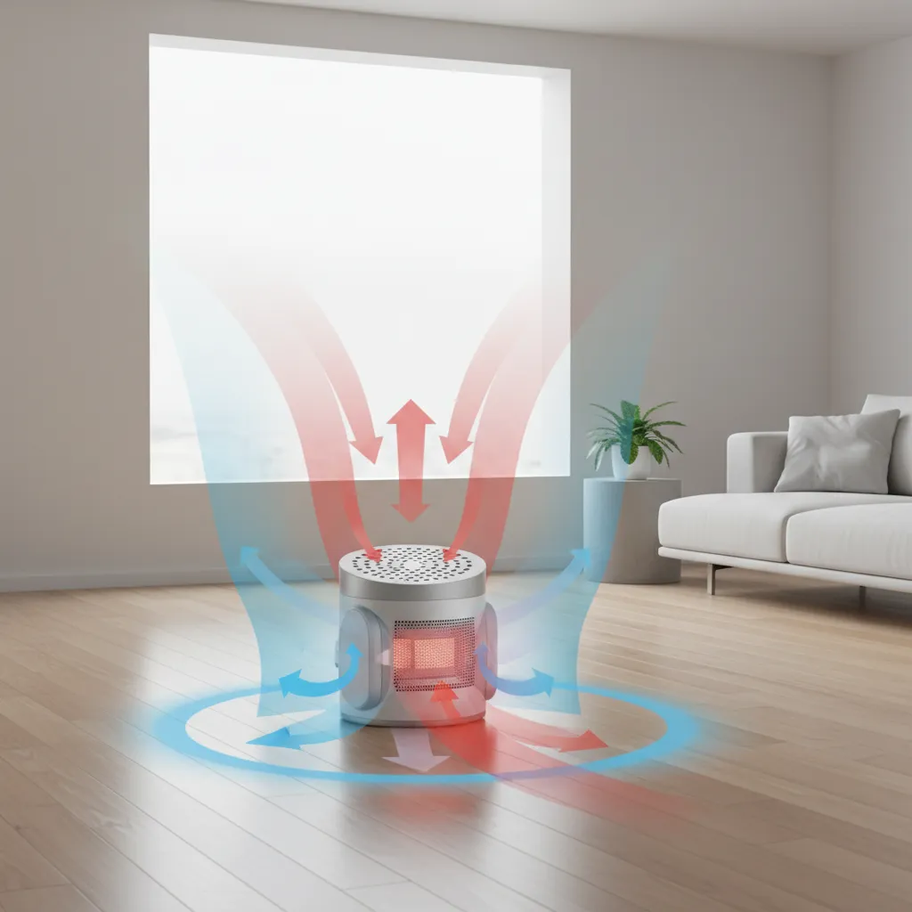 illustration of proper airflow clearance around space heater