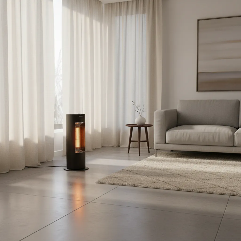 electric rod heater positioned far from curtains and furniture