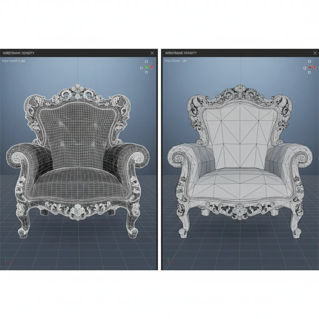 Comparison between heavy and optimized 3D models for web loading