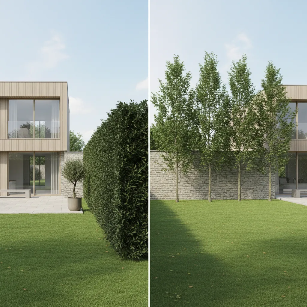 Comparison of hedge row and spaced trees along residential boundary wall
