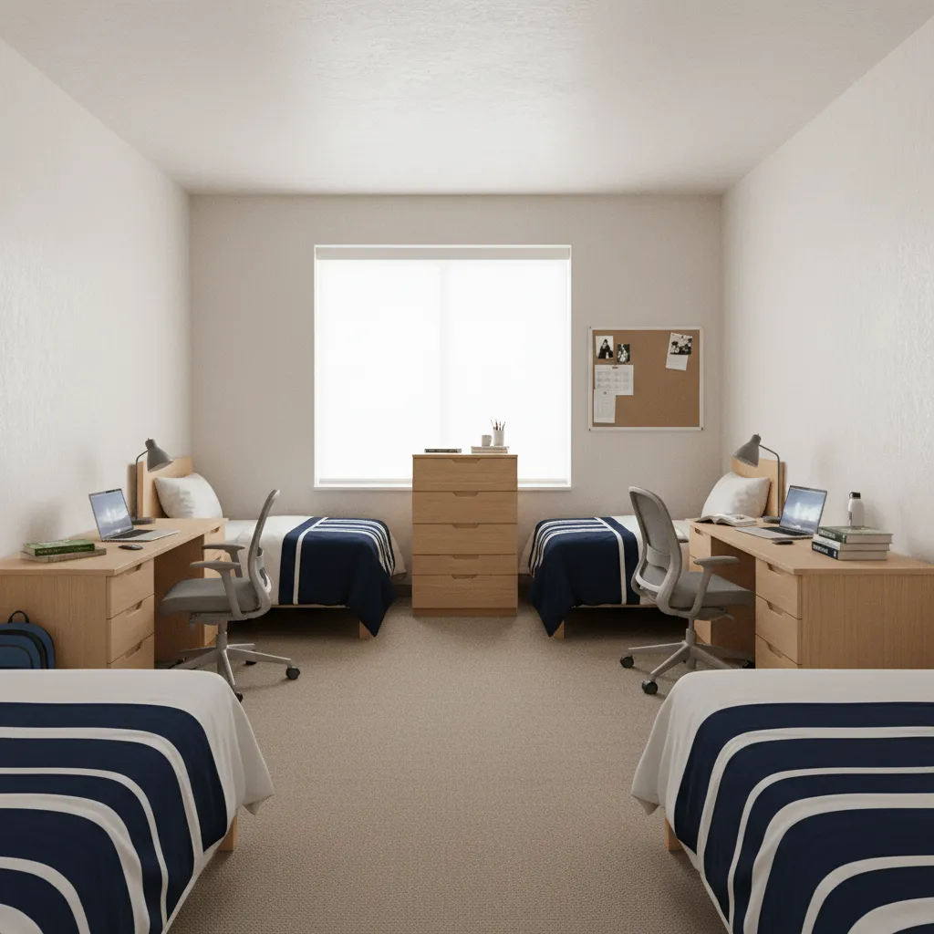 Standard Helaman Halls dorm room furniture including twin beds desks and dresser