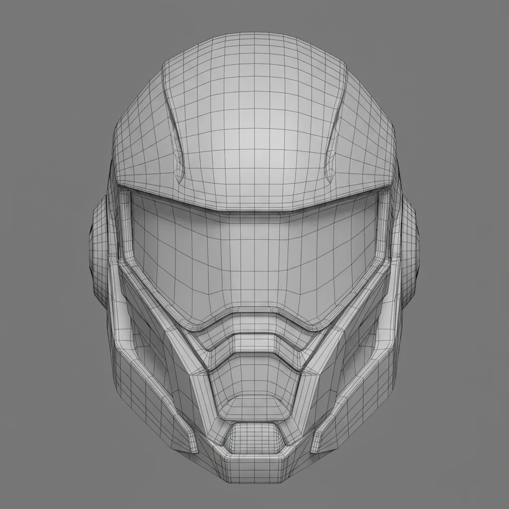 low poly helmet wireframe topology optimized for game asset workflow