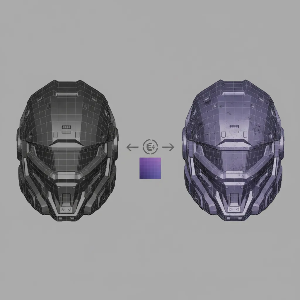 normal map baking workflow transferring high poly detail to low poly helmet