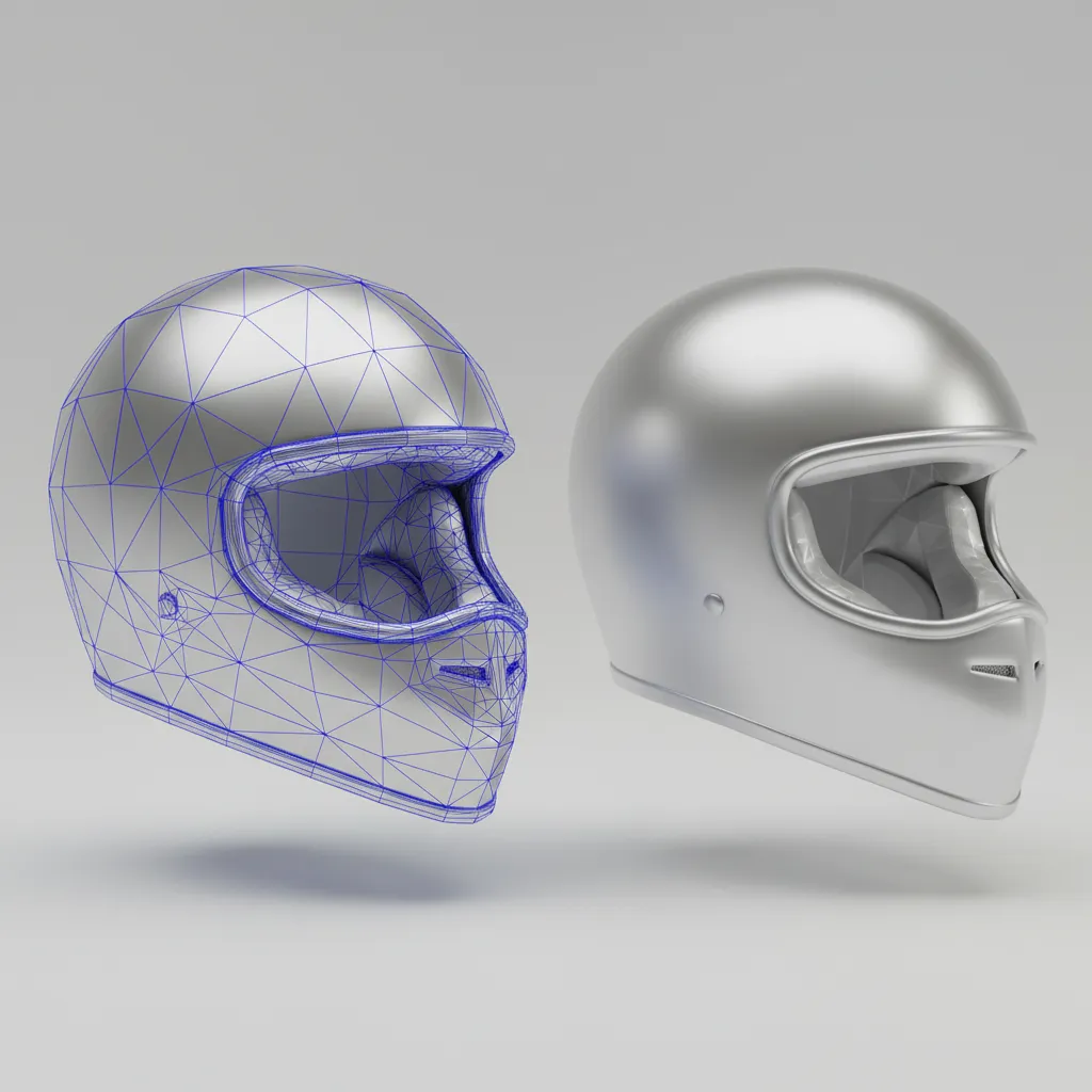 helmet mesh showing subdivision pinching artifacts