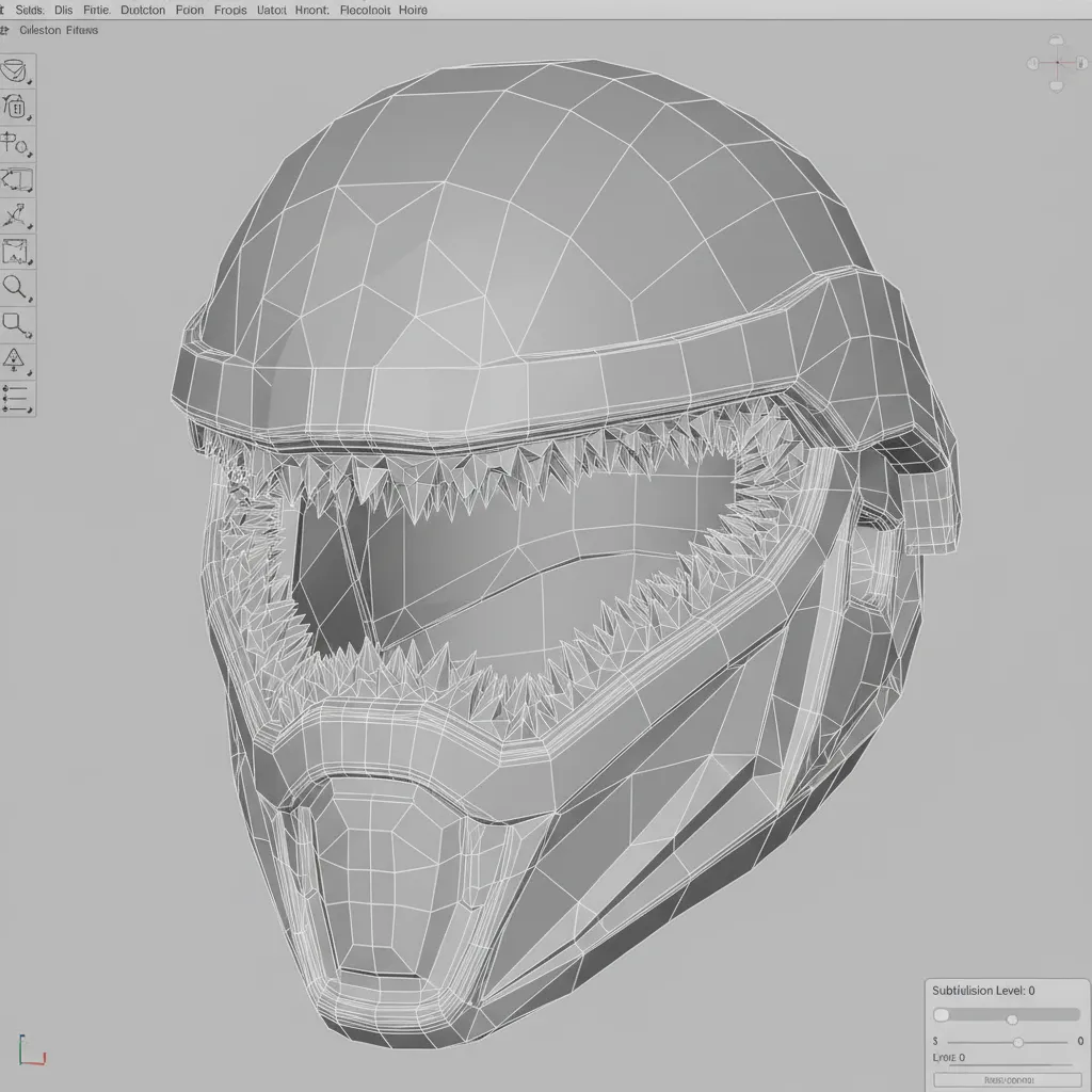 helmet model showing messy topology and uneven polygons