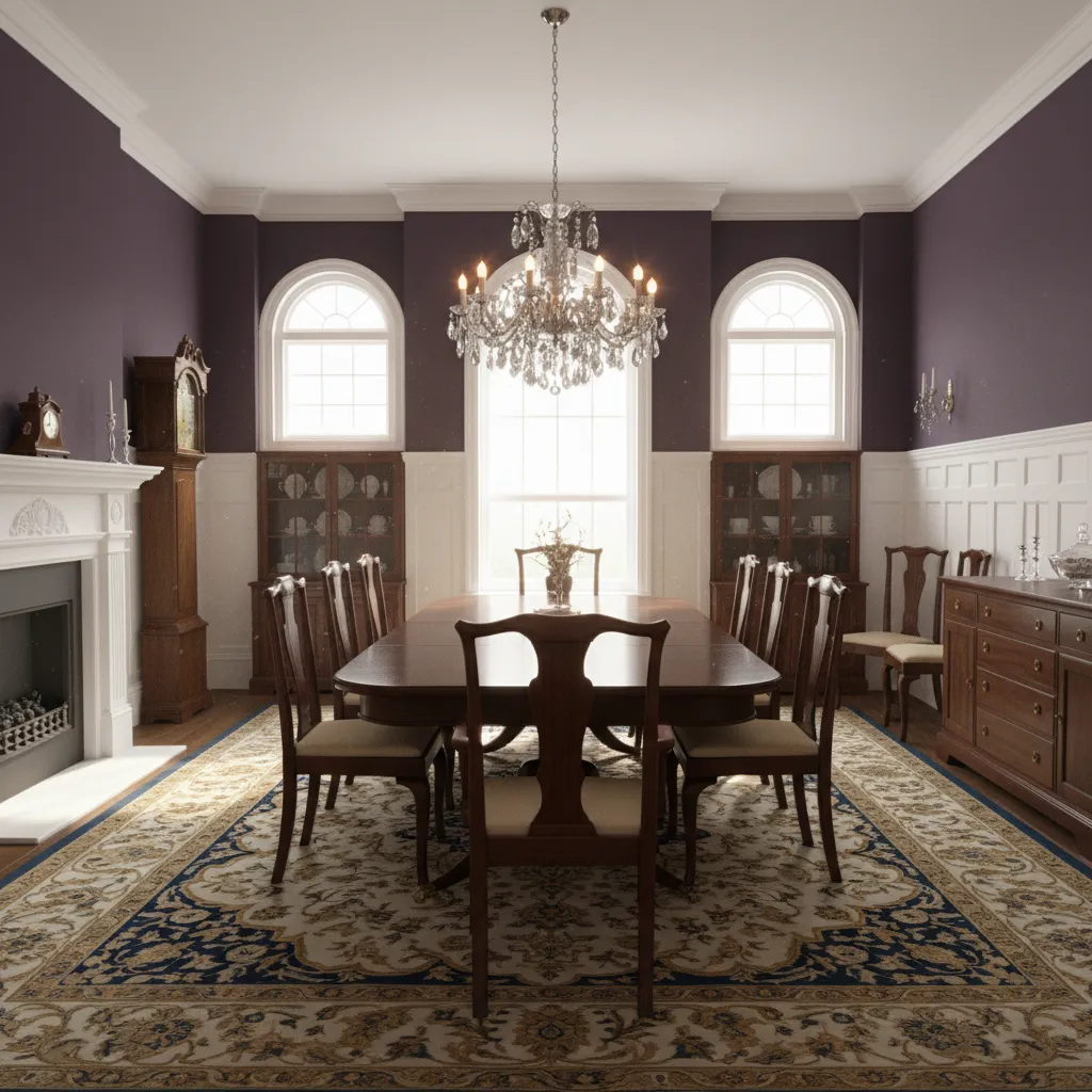 heritage dining room highlighting molding and deep wall color