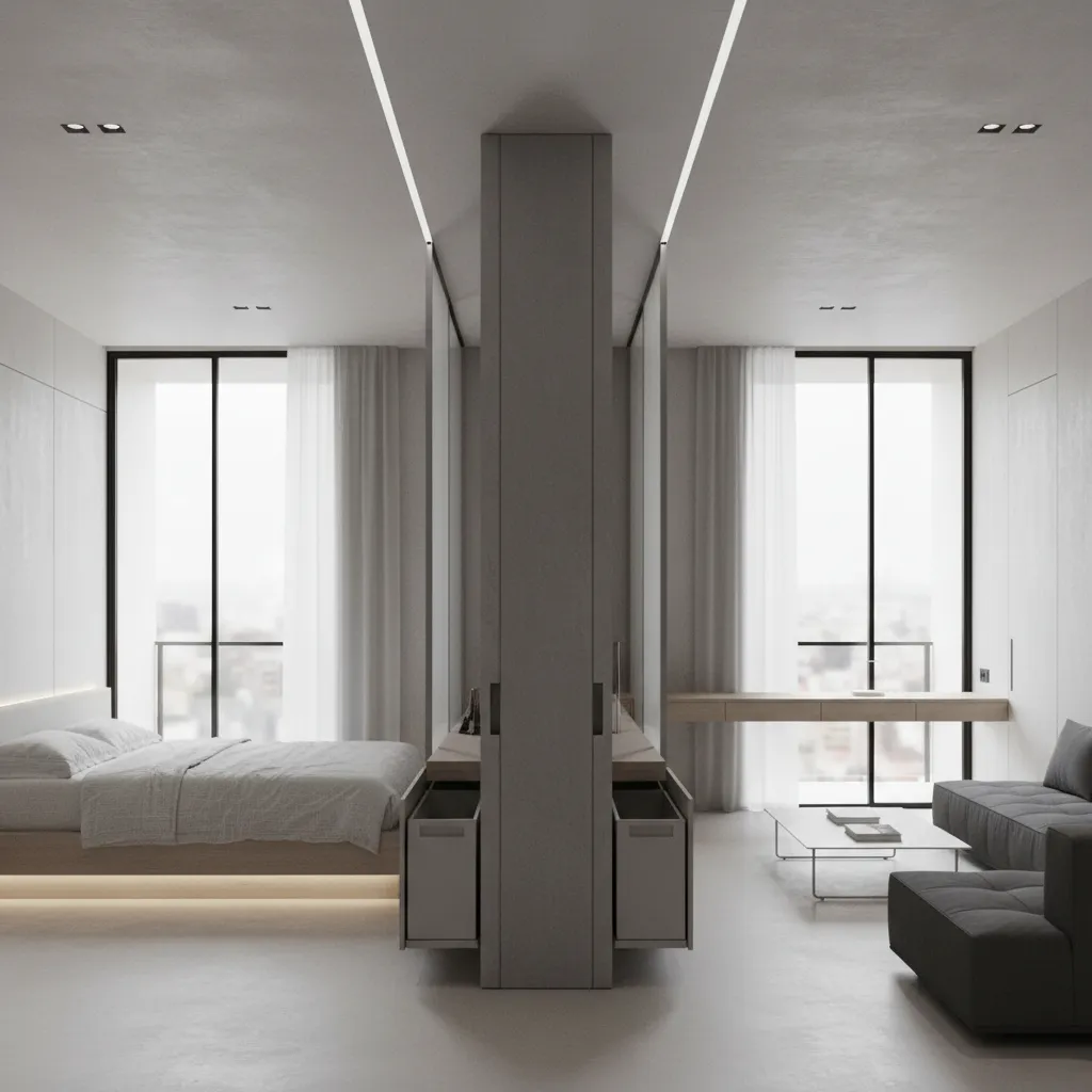 696 sq ft floor plan, written like a near-future interface