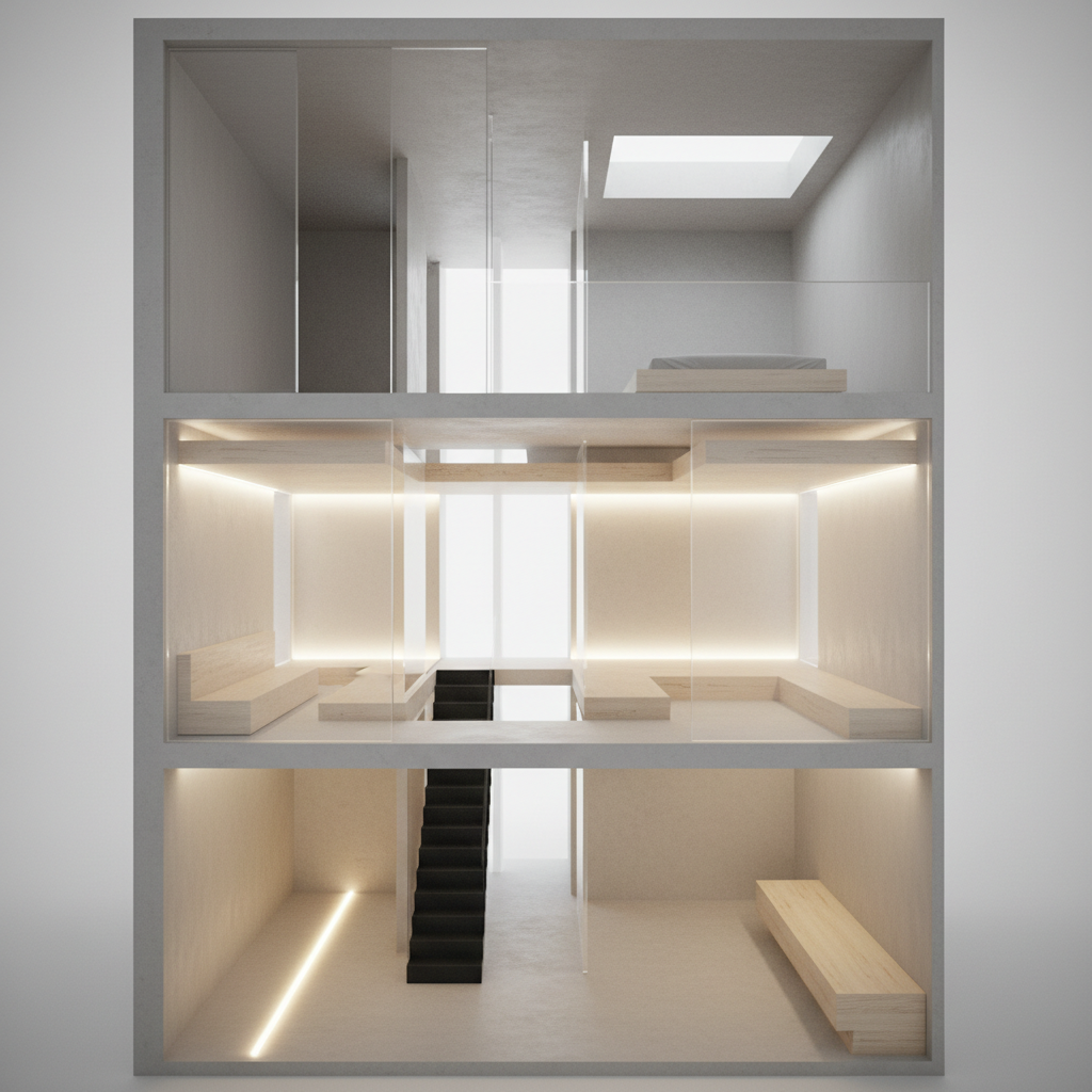1350 sq ft Three-Floor Plan for Three Singles—Future-Ready Layout