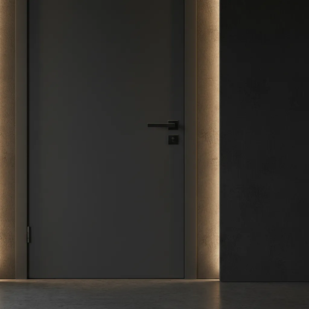Detalle de manija negra mate en puerta oscura moderna