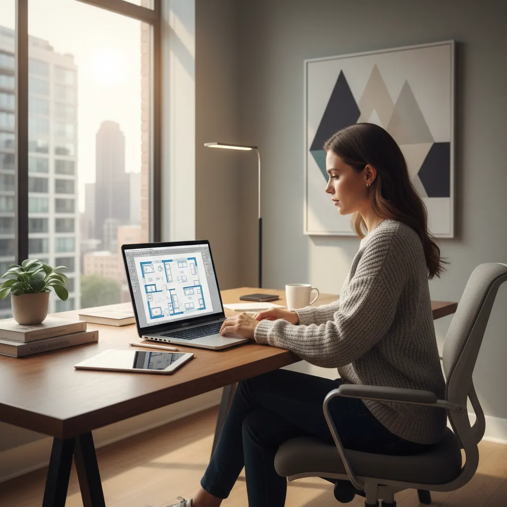 herramienta digital creando plano de vivienda en ordenador