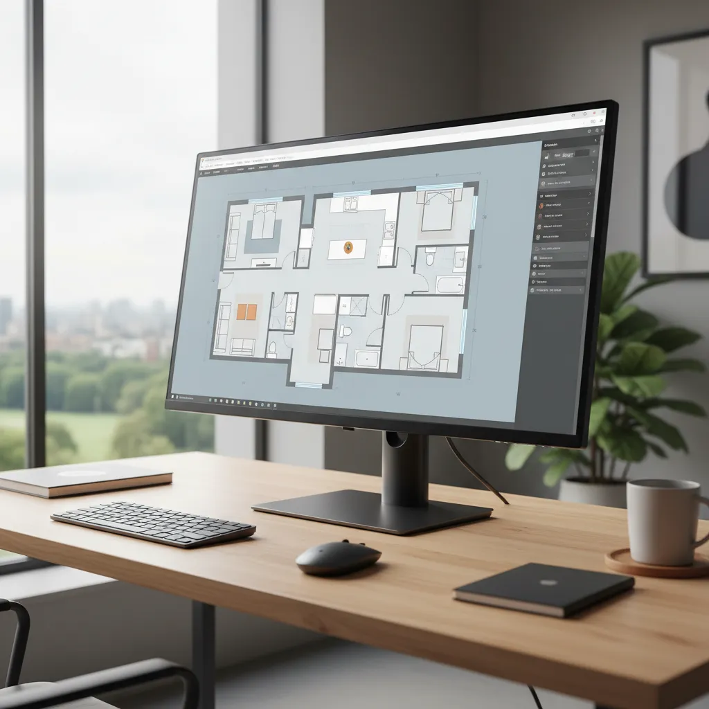 Pantalla mostrando una herramienta digital para crear planos de interiores