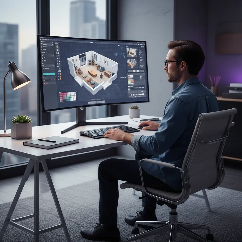 Persona utilizando software de diseño interior para planificar una vivienda