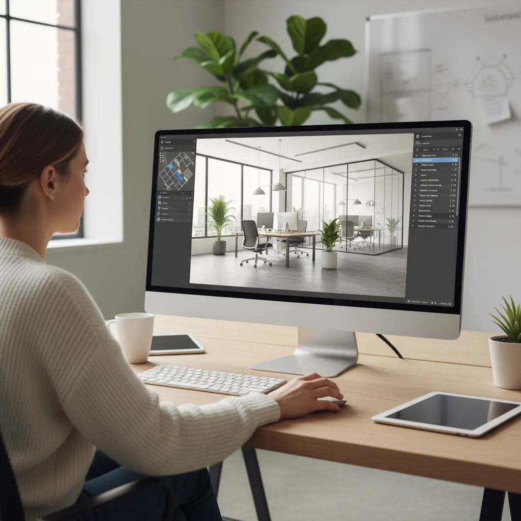 Diseño de interiores digital mostrado en pantalla de ordenador