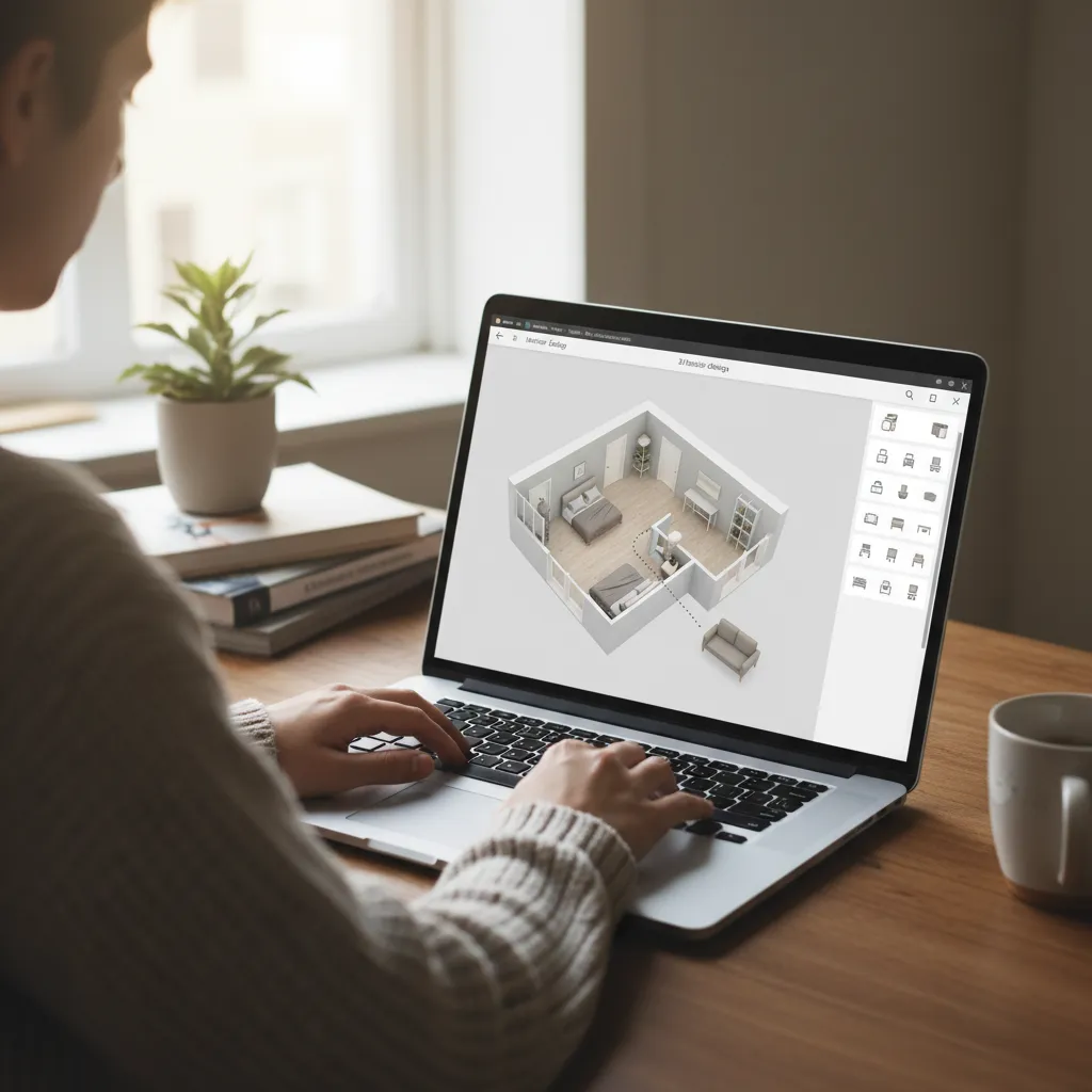 Usuario utilizando programa sencillo de diseño interior 3D