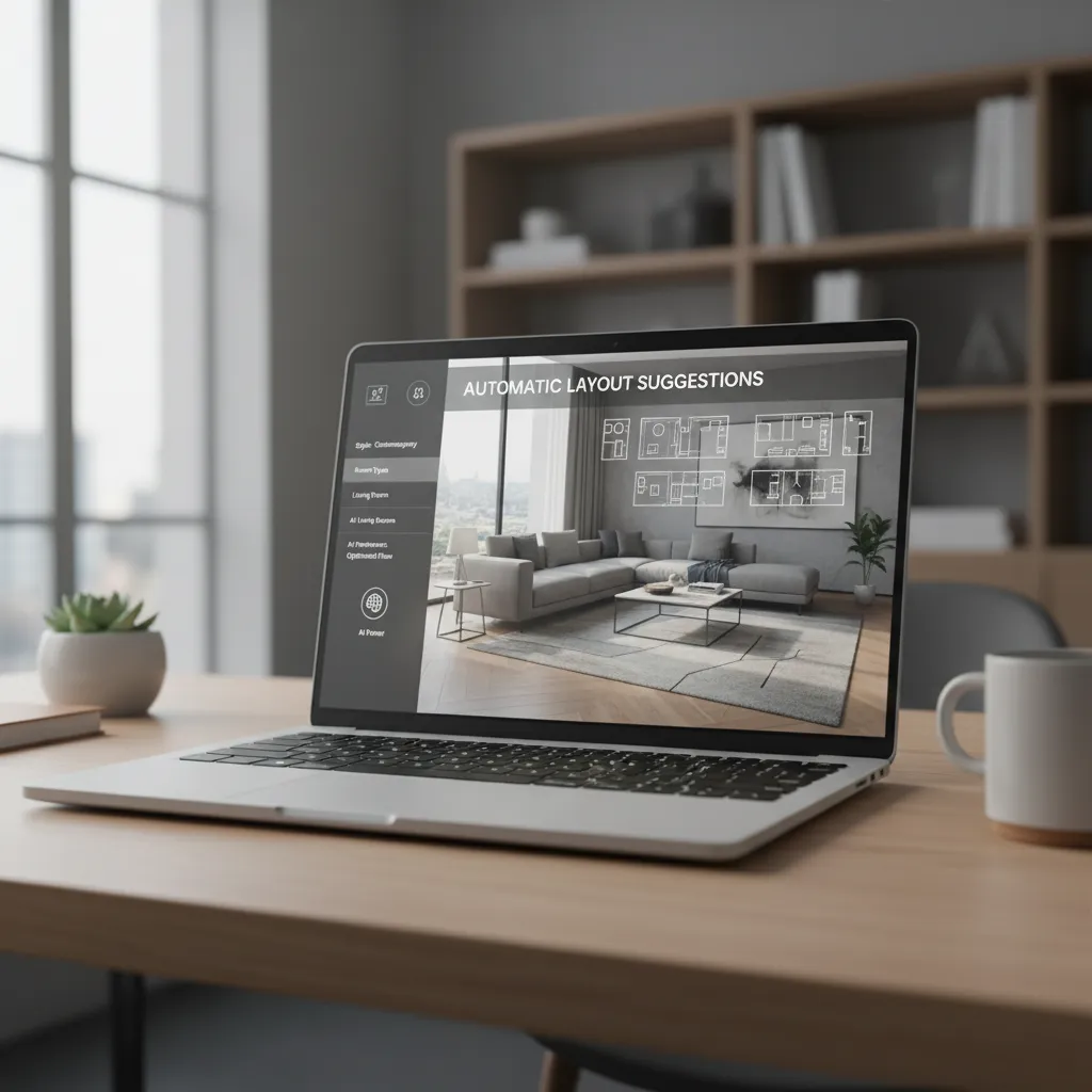Interfaz moderna de herramienta de diseño interior con inteligencia artificial