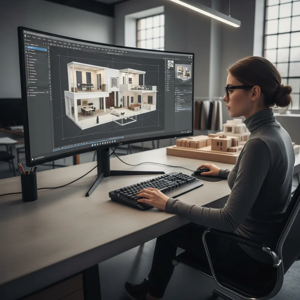 Persona utilizando software de planificación de casas en 3D