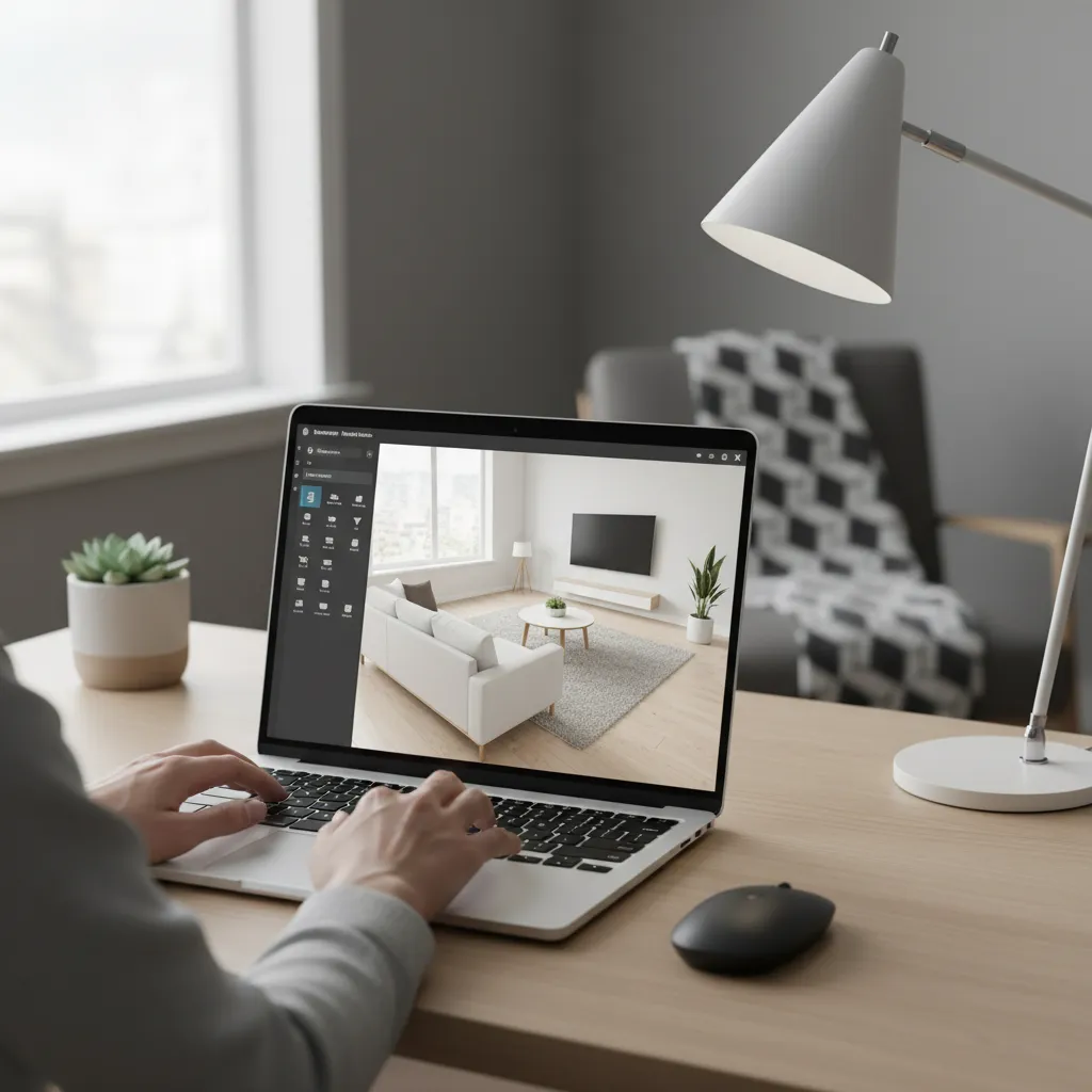 persona utilizando un planificador de habitaciones en un ordenador portátil