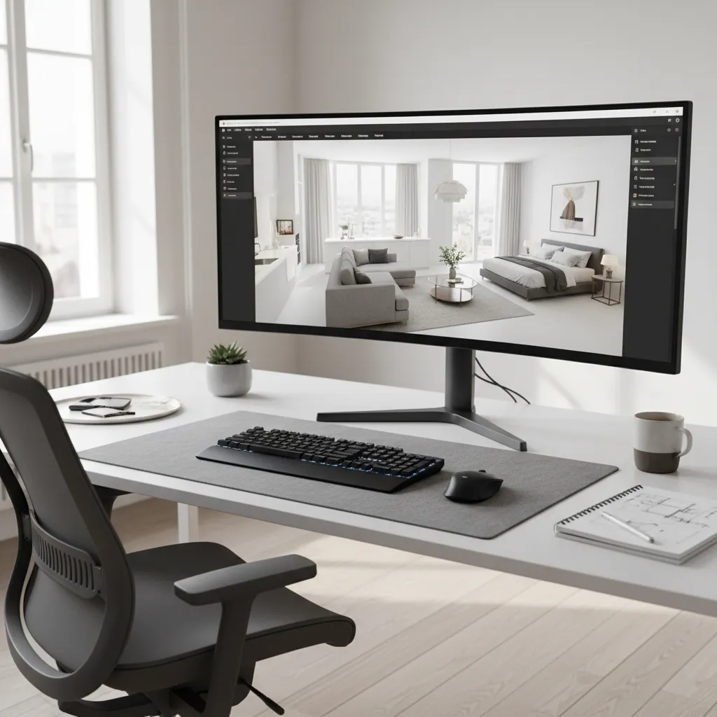 Pantalla mostrando un planificador digital de habitaciones en 3D