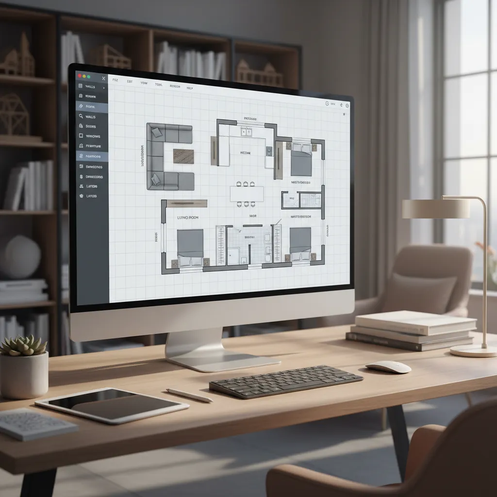 Interfaz digital creando un plano de vivienda con habitaciones