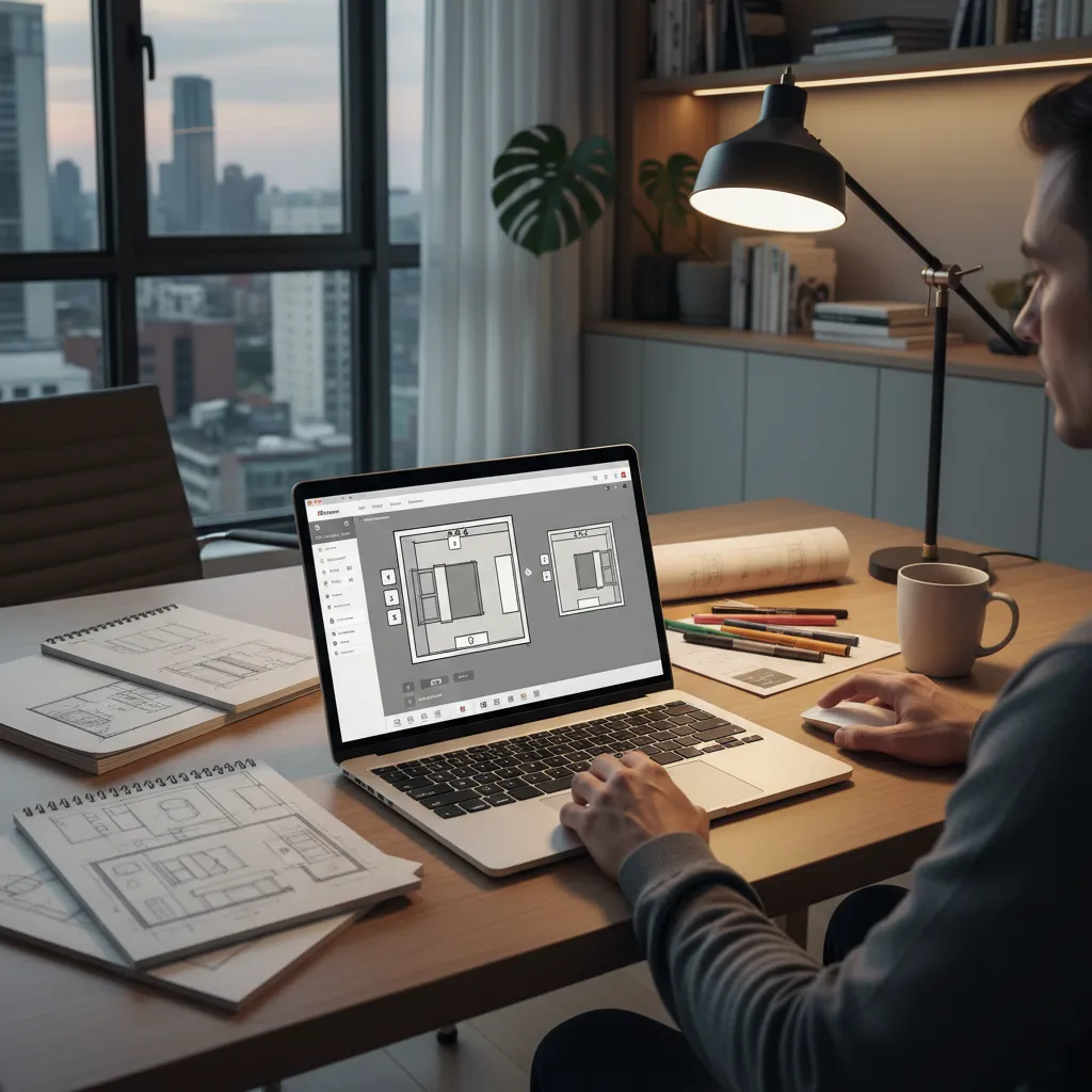 persona diseñando habitación en software de planificación