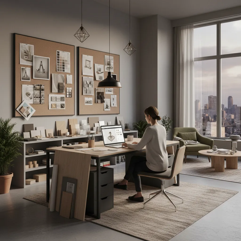 Persona utilizando software de diseño interior en ordenador portátil