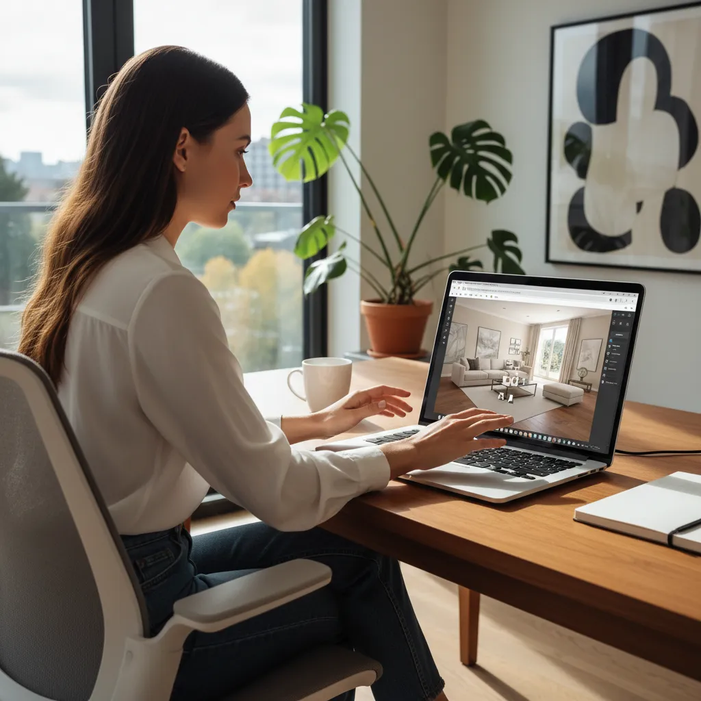 Persona usando una herramienta online para diseñar una habitación en 3D