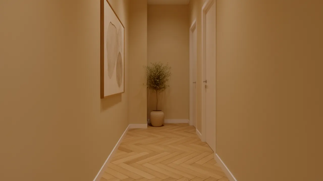 Small hallway floor with elegant herringbone tile pattern
