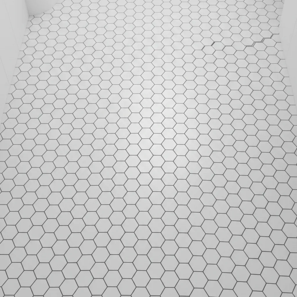 close view of small hexagon mosaic bathroom floor tile pattern
