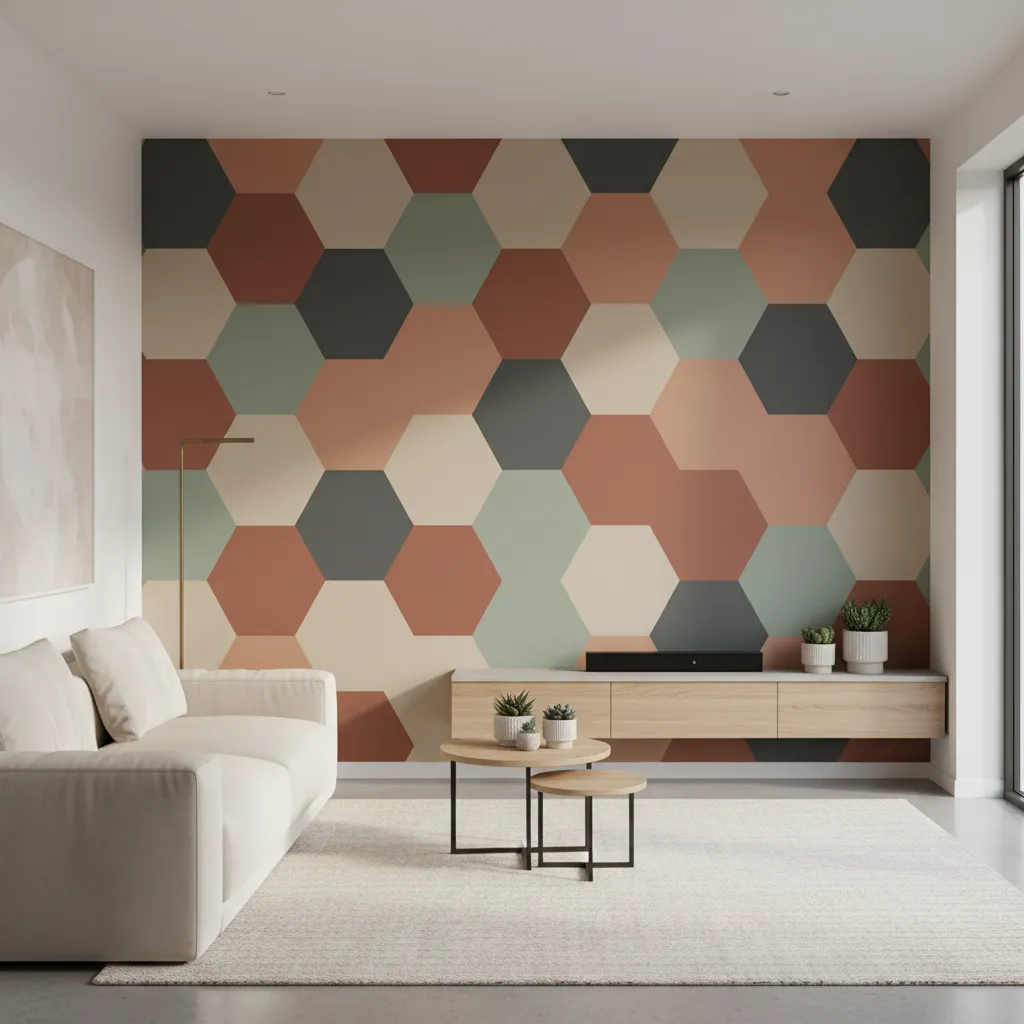 Pared con patrón geométrico de hexágonos en tonos suaves