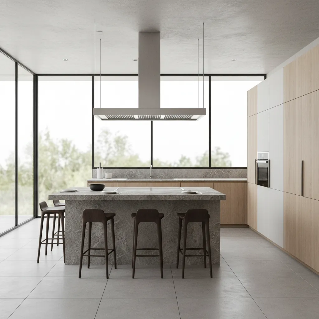 home kitchen with built in hibachi grill island and seating area