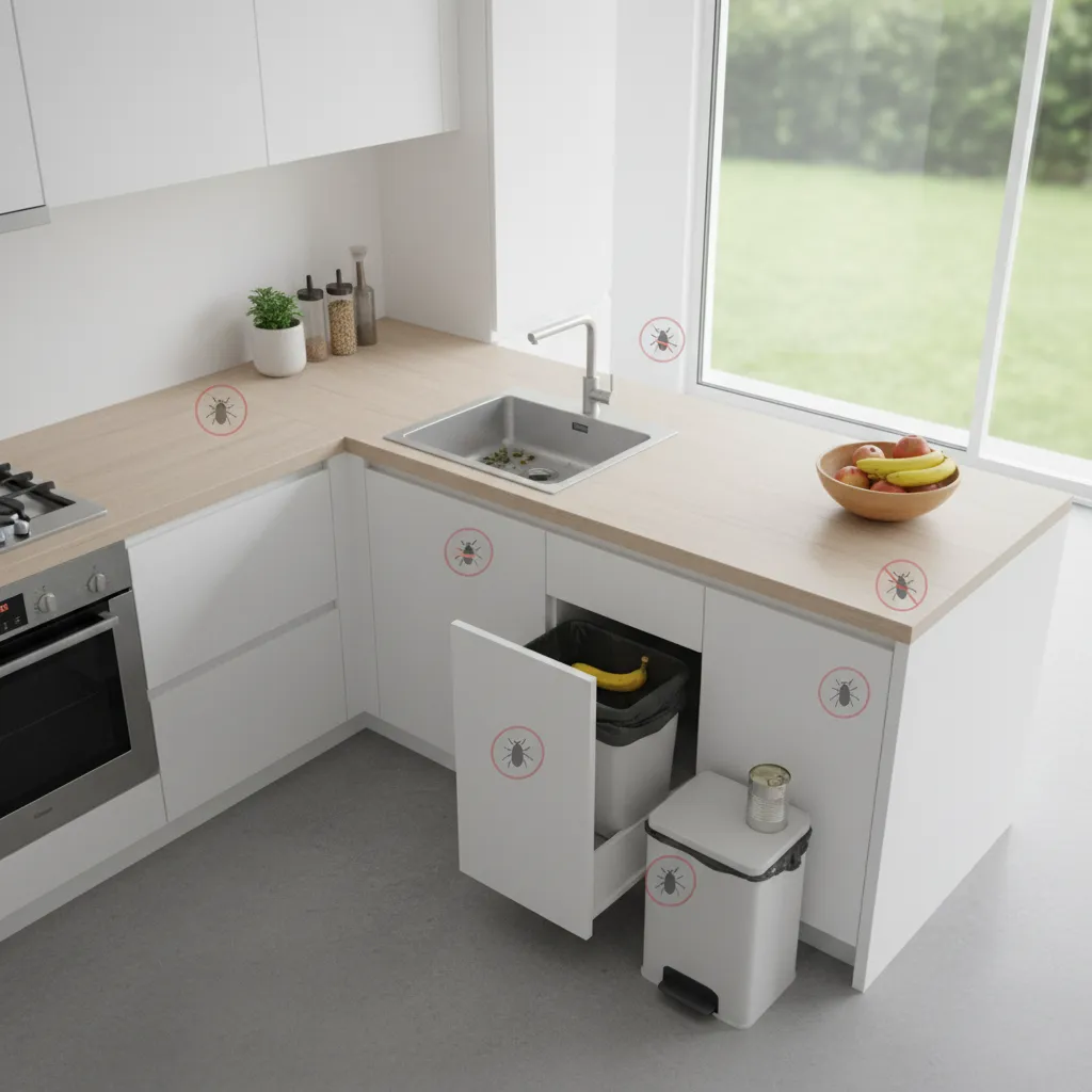 diagram style kitchen showing hidden areas where fruit flies breed