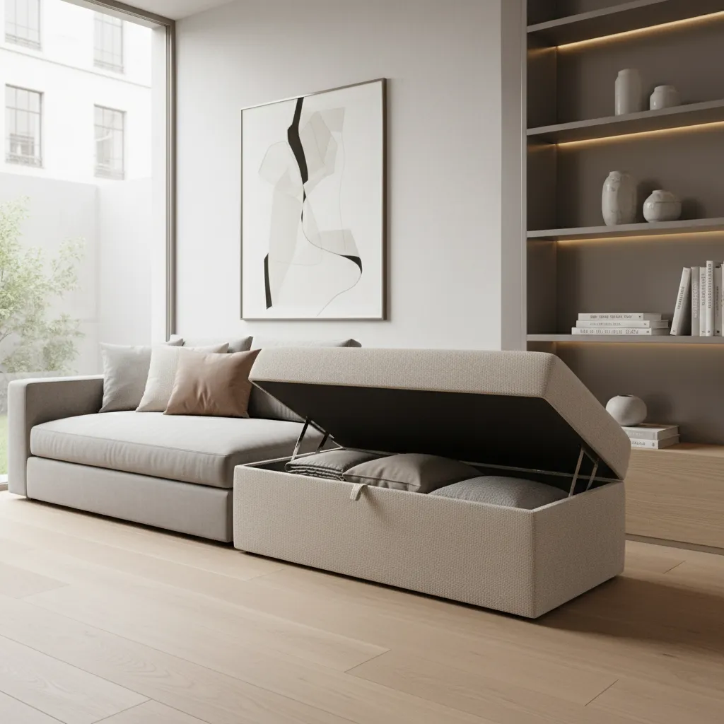 Elegant storage bench with hidden compartment in small living room