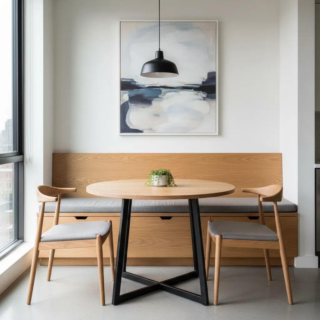 Banco con almacenamiento oculto en comedor pequeño