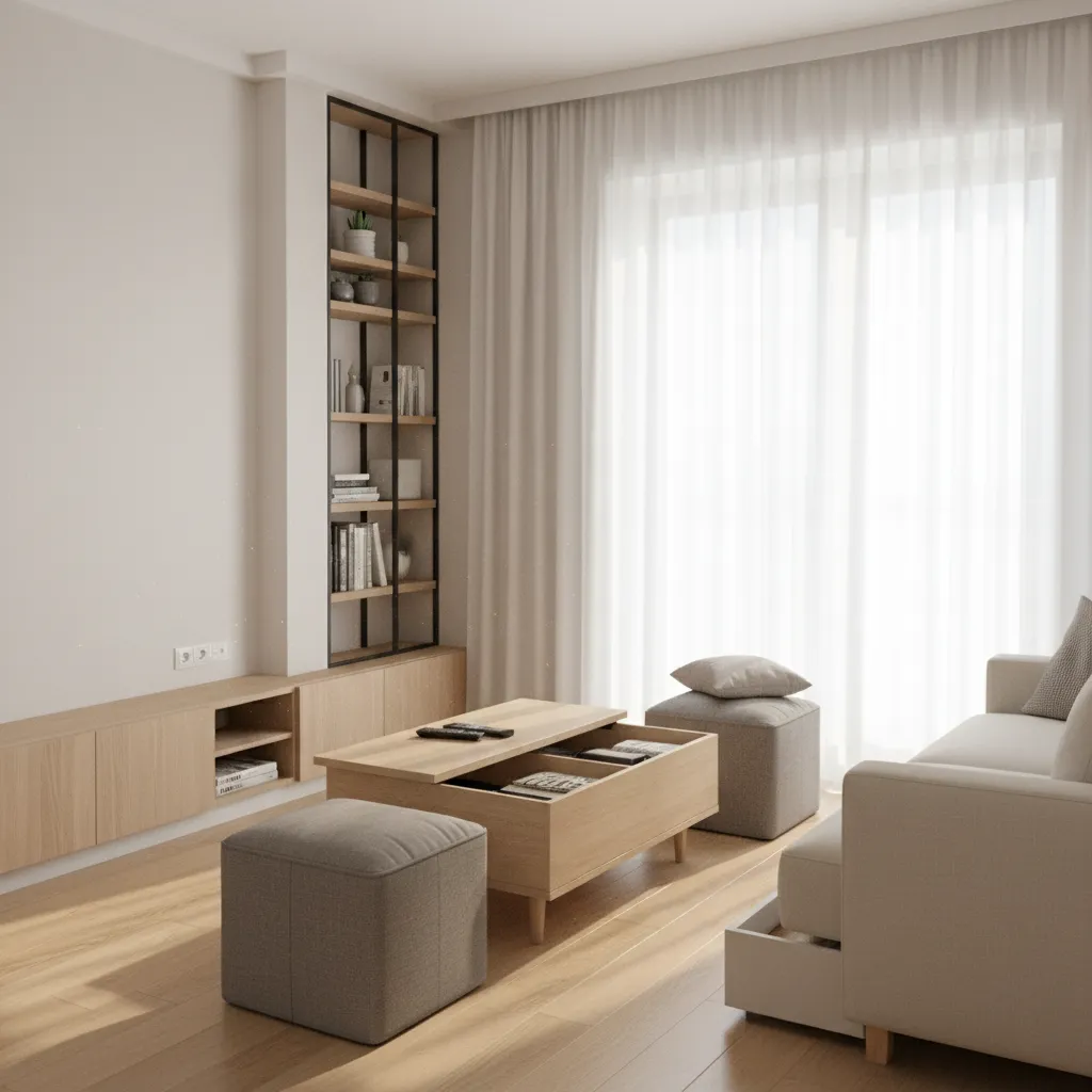 Compact living room furniture with hidden storage solutions