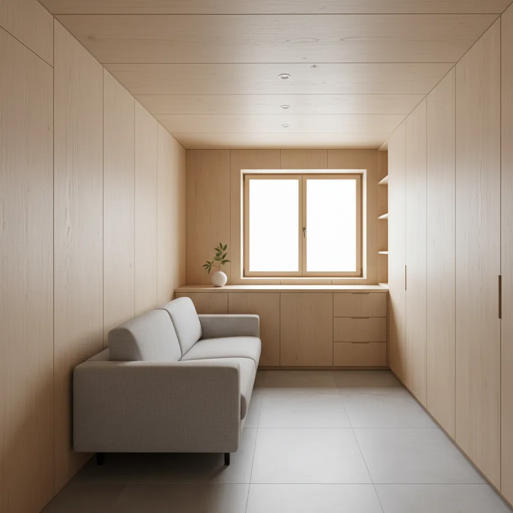 Muebles con almacenamiento oculto en una casa minimalista pequeña