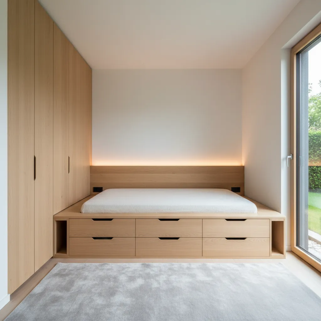 Ejemplo de almacenamiento oculto en muebles de una casa pequeña