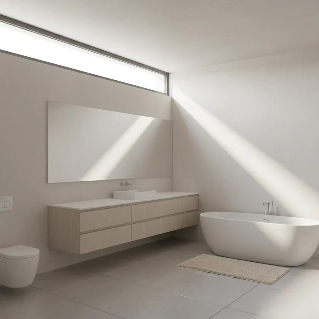 High placed aluminum bathroom window spreading natural light