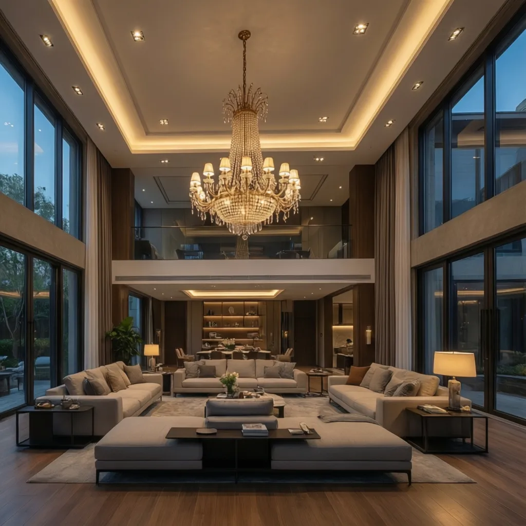 Optimal Lighting Layout for Large Living Rooms with High Ceilings