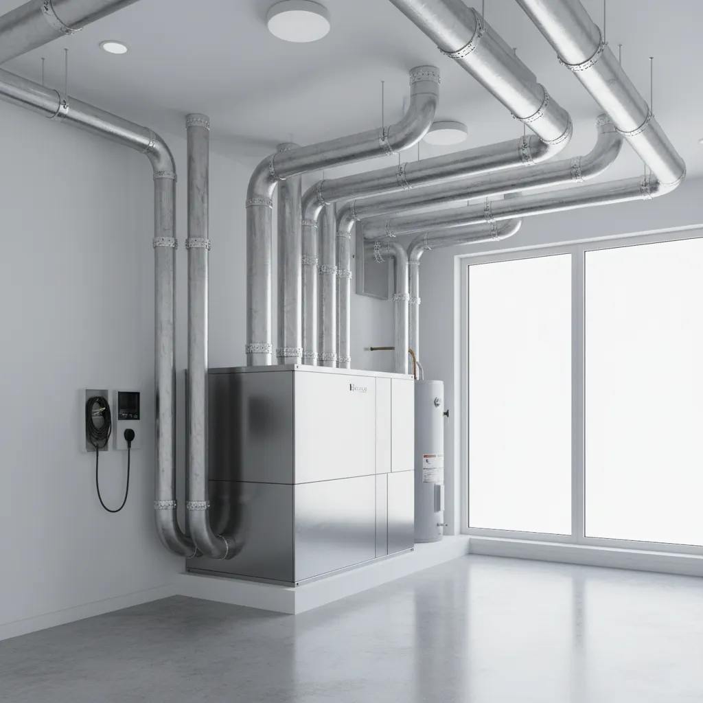 High efficiency central air conditioning unit connected to home duct system