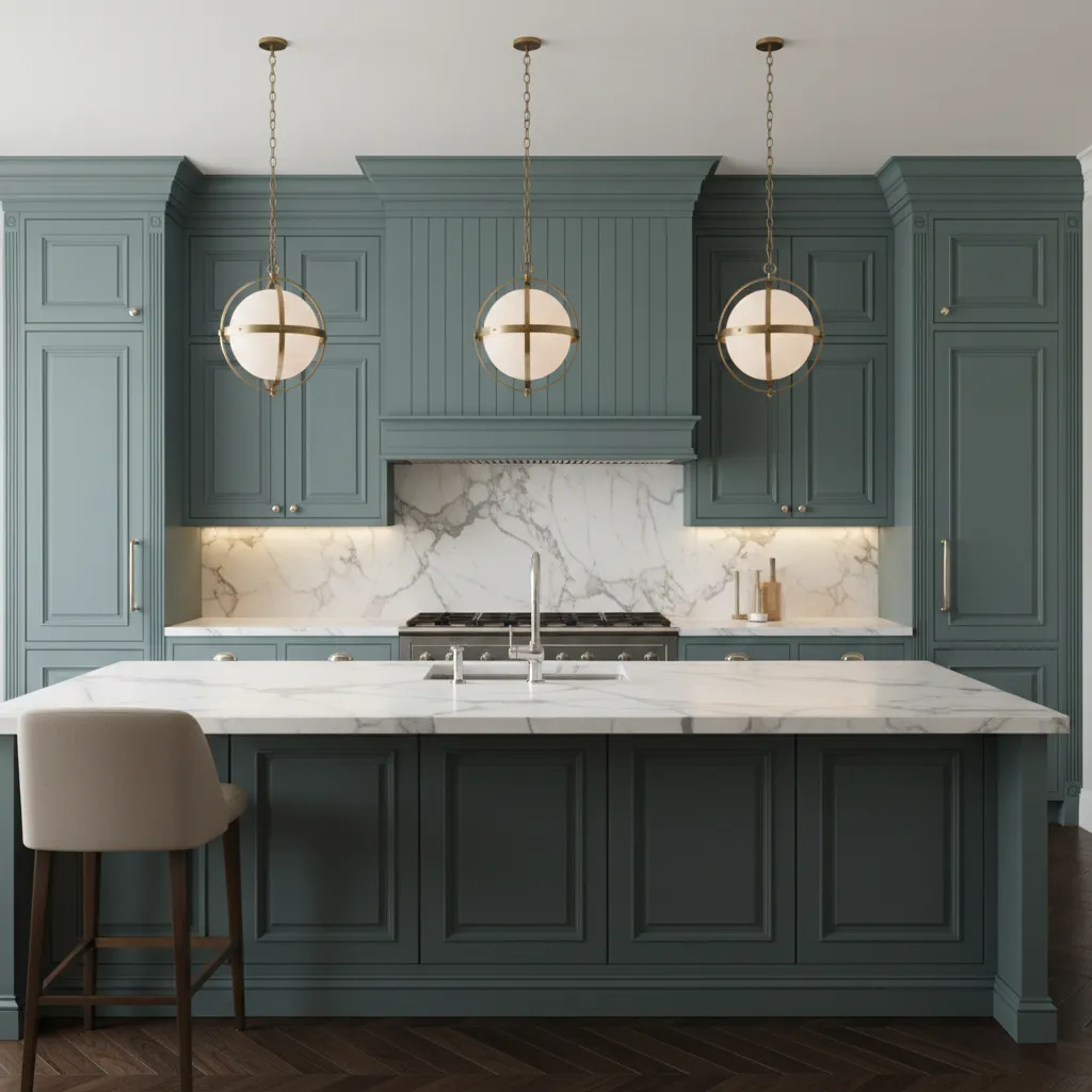 luxury custom kitchen cabinets with tall pantry units and detailed trim