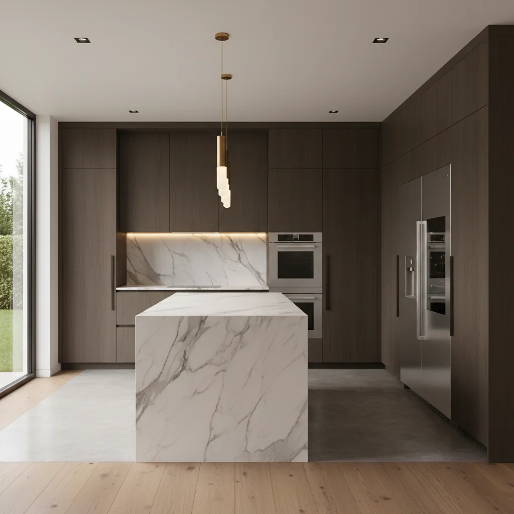 luxury kitchen renovation with marble island and modern cabinetry