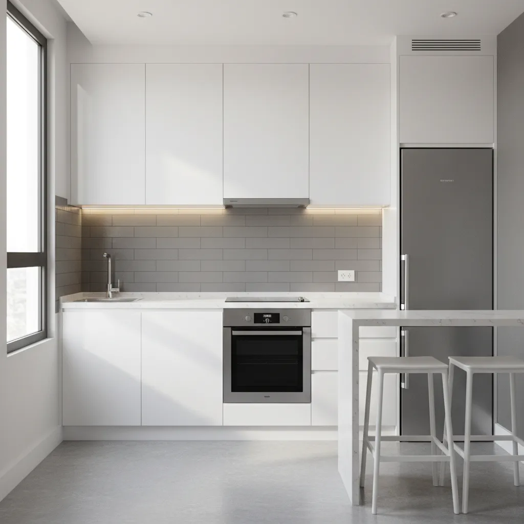 high gloss sunmica kitchen cabinets reflecting light
